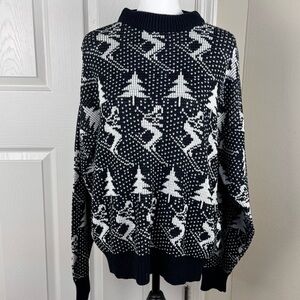Snowdrift Vintage Ski Christmas Holiday Winter Sweater Black & White Medium